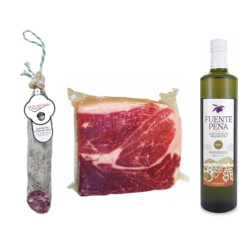 Pack Huile d'olive bouteille + 1/2 salchichon + 1Kg jambon ibérique 100%