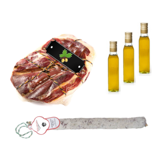 Pack Huile d'olive bouteille + Salchichon VELA + Label noir Épaule