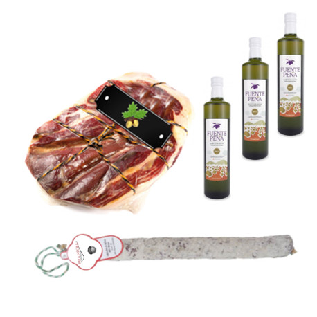 Pack Huile d'olive bouteille + Salchichon VELA + Label noir Épaule