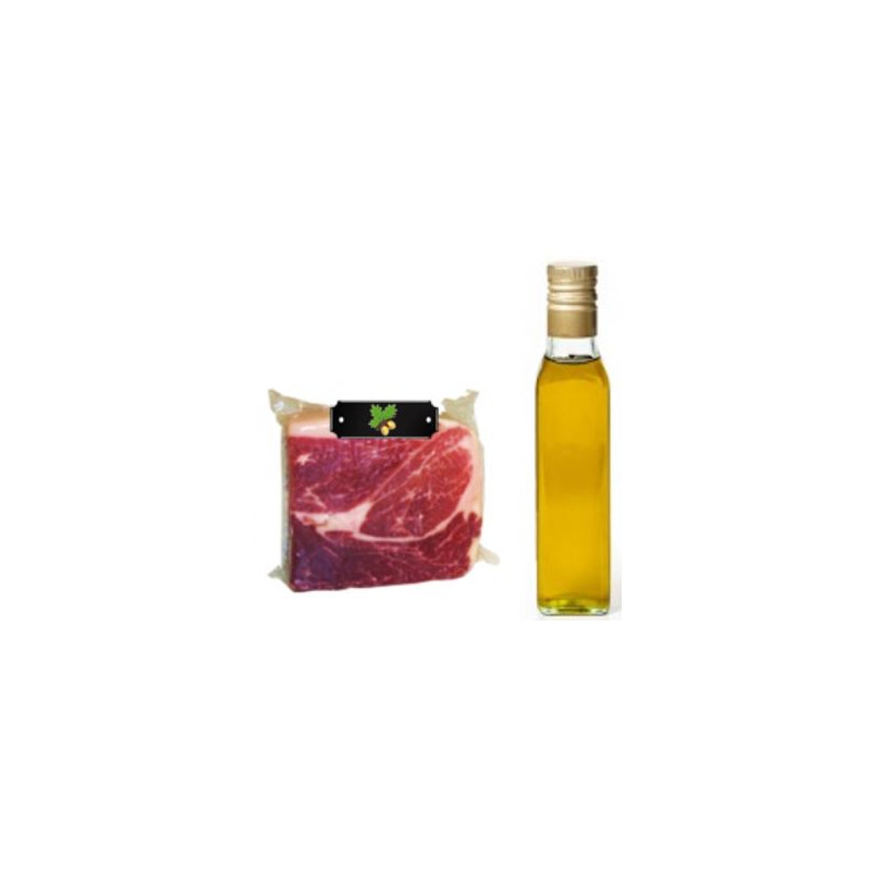 Pack Huile d'olive bouteille + 1Kg jambon ibérique label Noir