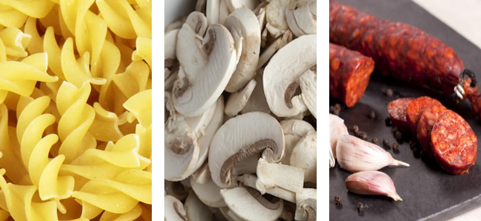 FUSILLI CHORIZO AND MUSHROOMS